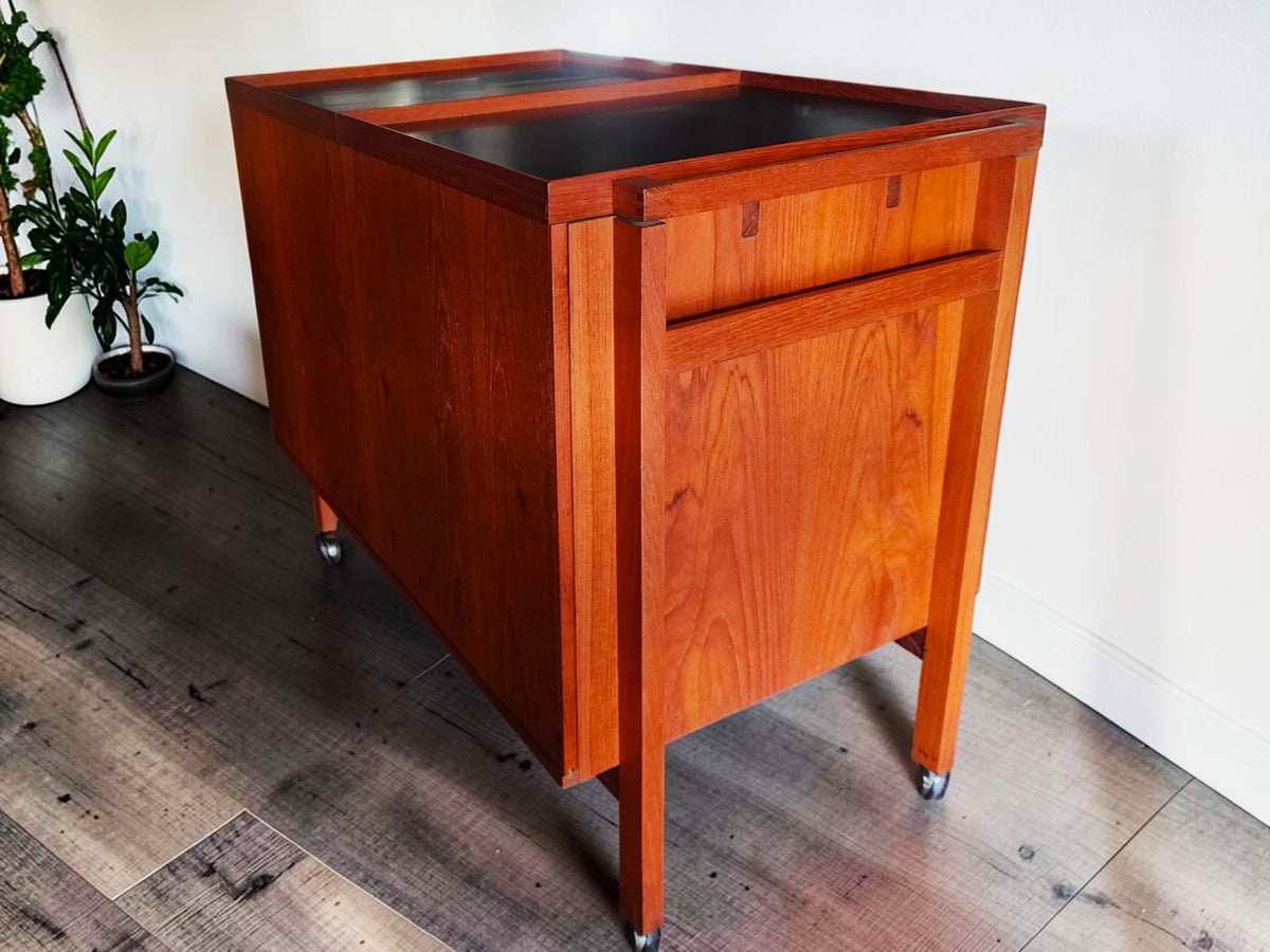 RESTORED Danish MCM Teak Extending Bar Trolley by Niels Erik Glasdam Jensen