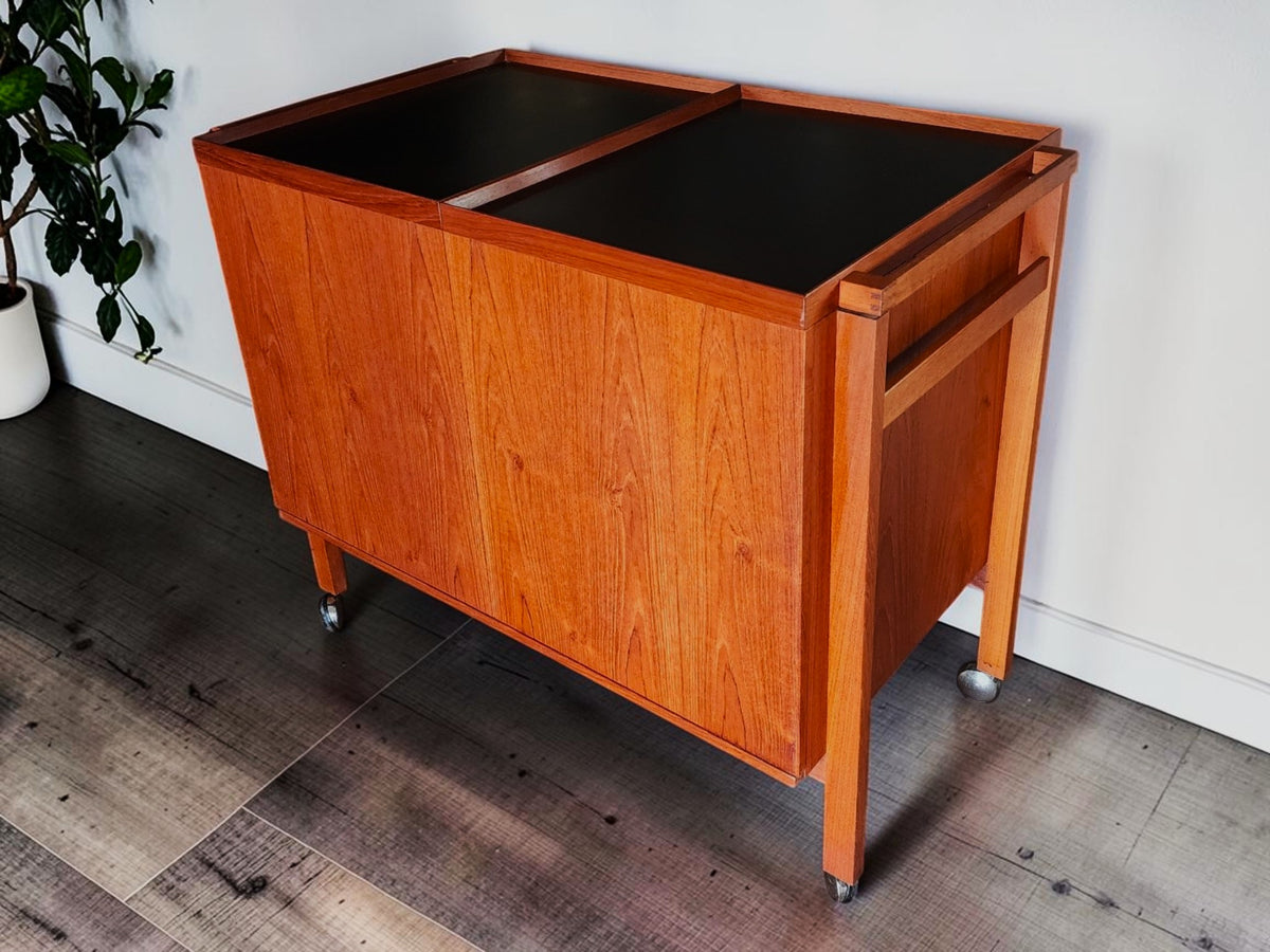 RESTORED Danish MCM Teak Extending Bar Trolley by Niels Erik Glasdam Jensen