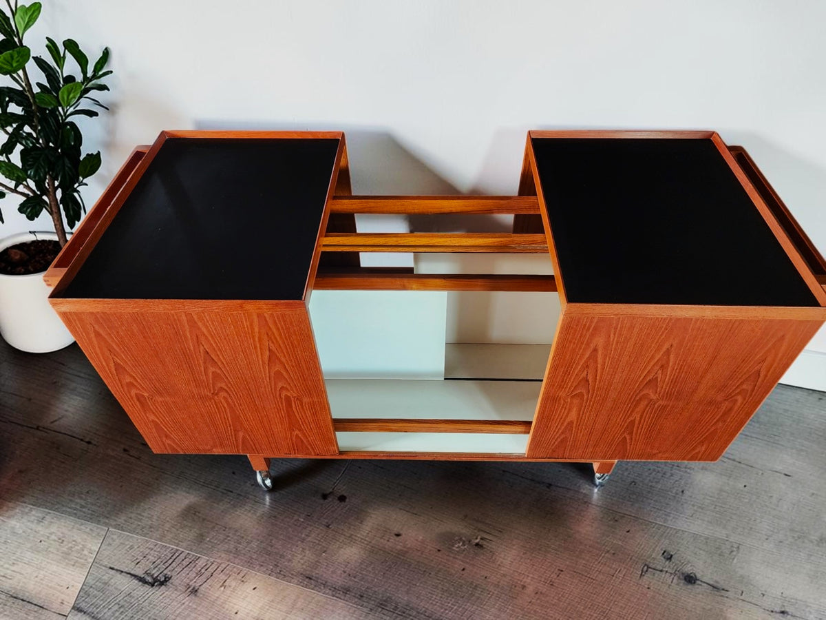 RESTORED Danish MCM Teak Extending Bar Trolley by Niels Erik Glasdam Jensen