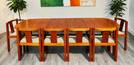 RESTORED Danish MCM Teak Table w 2 Leaves 63"-101" & 6 Chairs