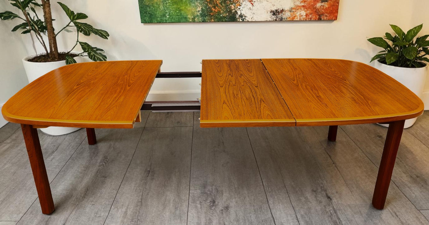RESTORED Danish MCM Teak Table w 2 Leaves 63"-101" & 6 Chairs