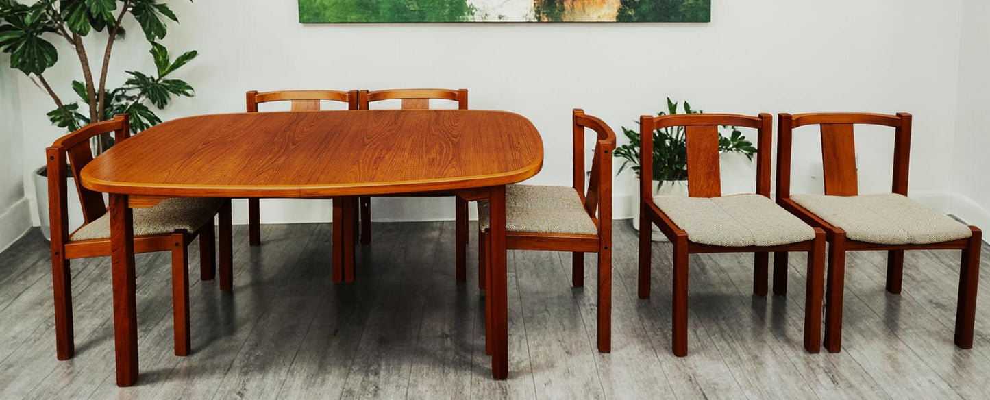 RESTORED Danish MCM Teak Table w 2 Leaves 63"-101" & 6 Chairs