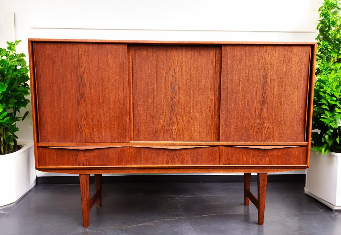 REFINISHED Danish MCM Teak Highboard by EW Bach for Sejling Skabe 65"