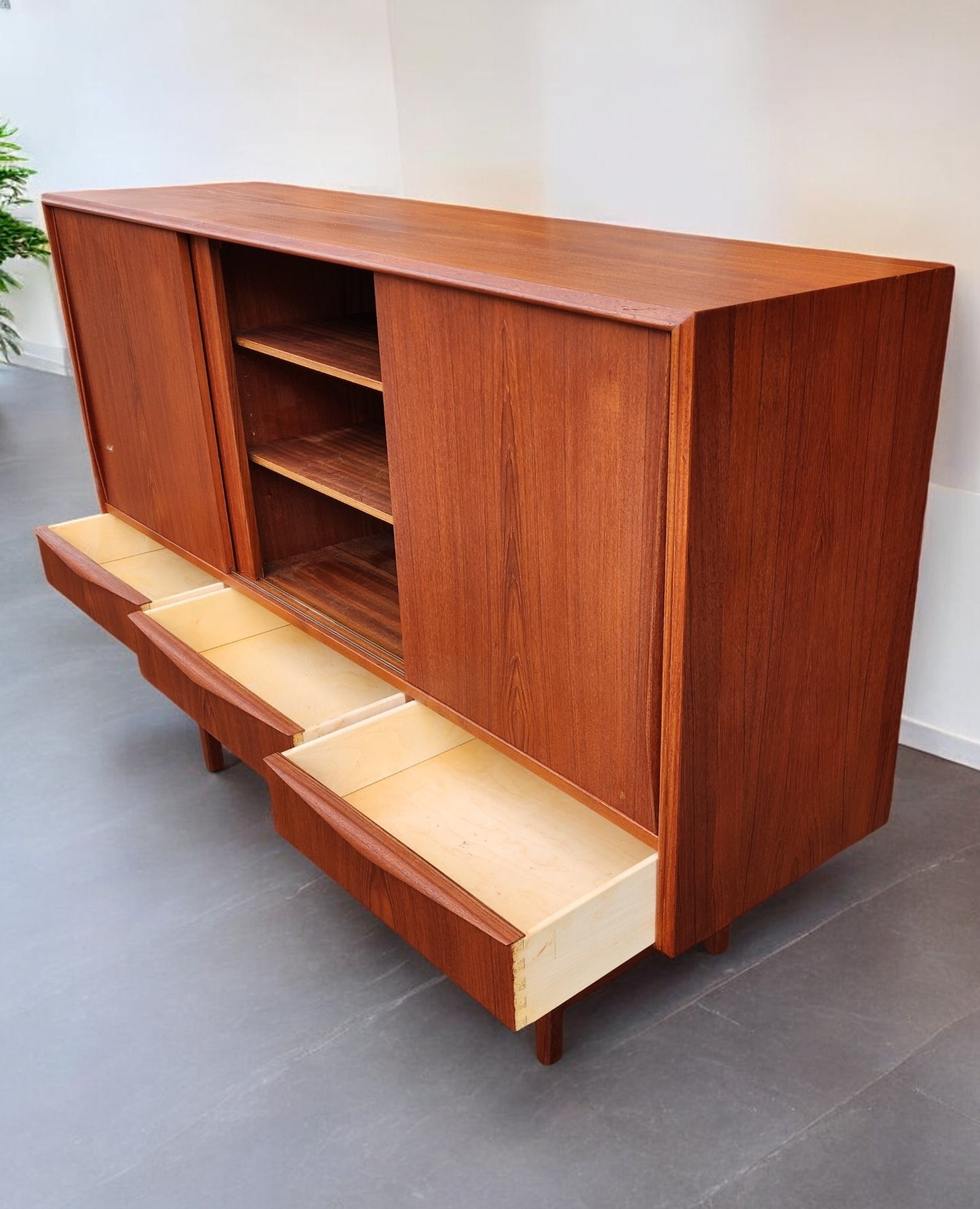 REFINISHED Danish MCM Teak Highboard by EW Bach for Sejling Skabe 65"