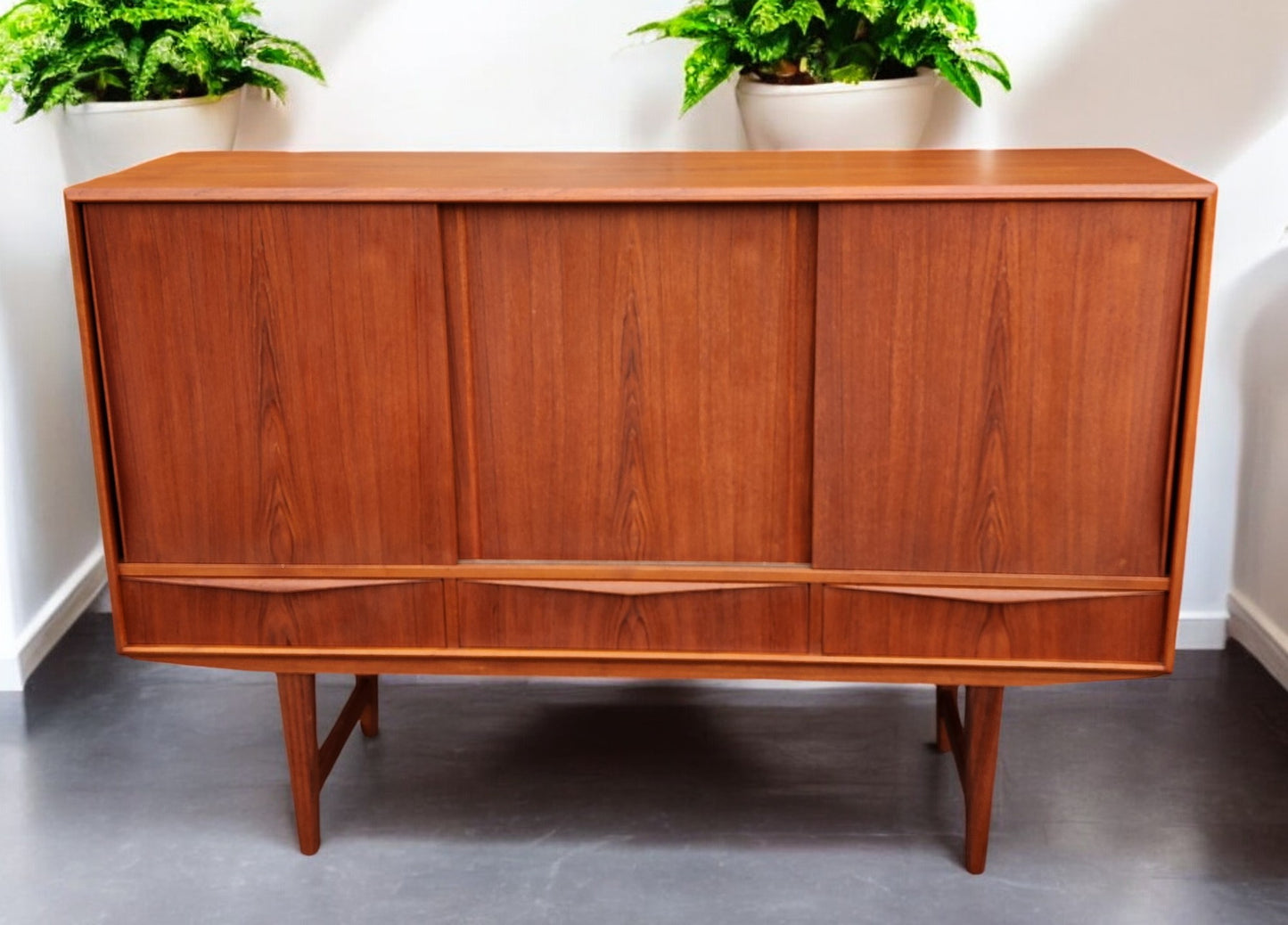 REFINISHED Danish MCM Teak Highboard by EW Bach for Sejling Skabe 65"