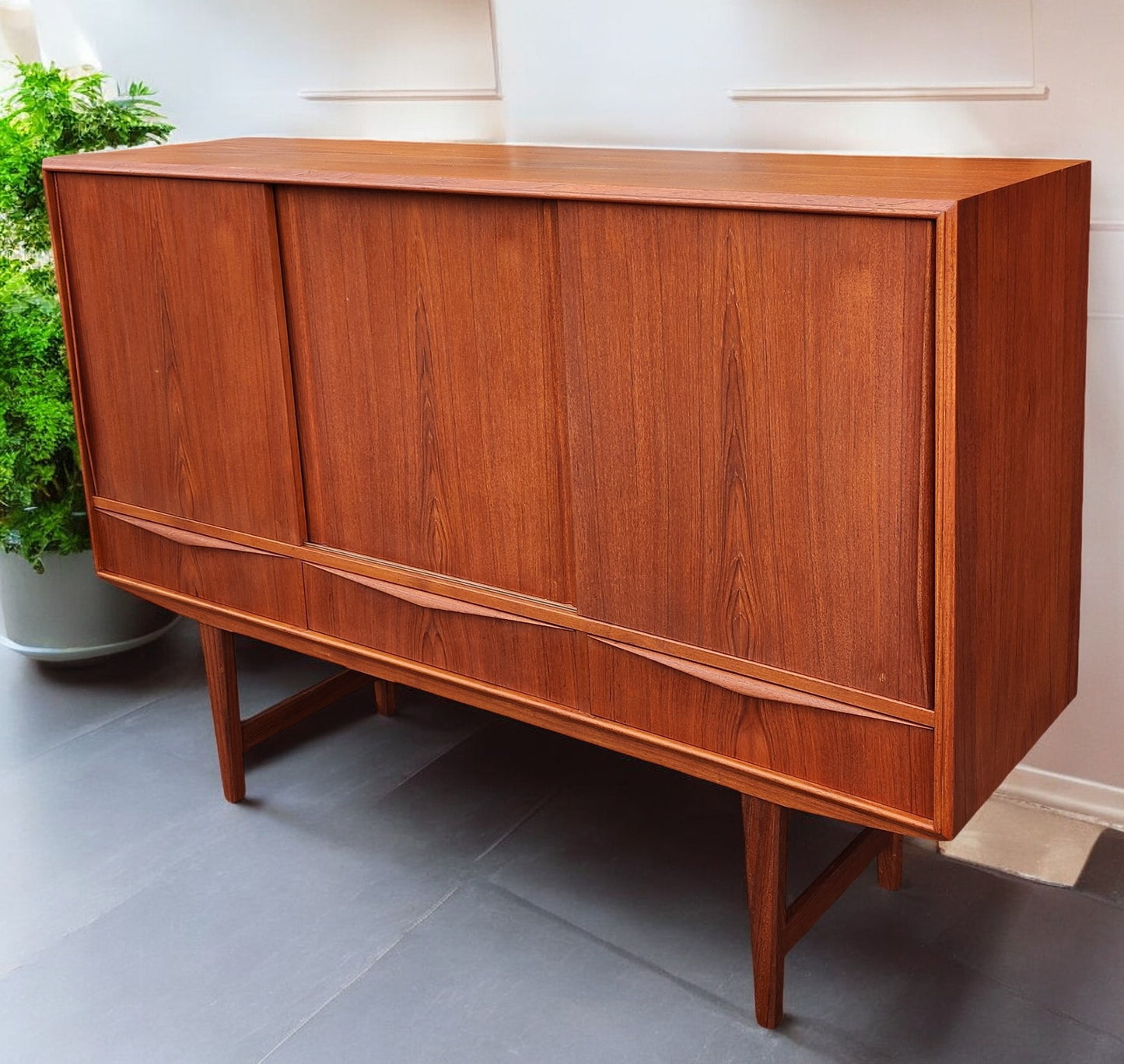 REFINISHED Danish MCM Teak Highboard by EW Bach for Sejling Skabe 65"