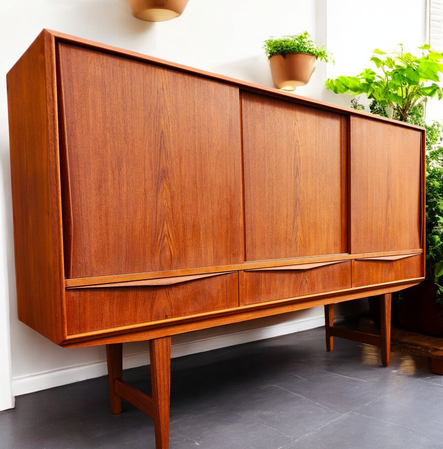 REFINISHED Danish MCM Teak Highboard by EW Bach for Sejling Skabe 65"