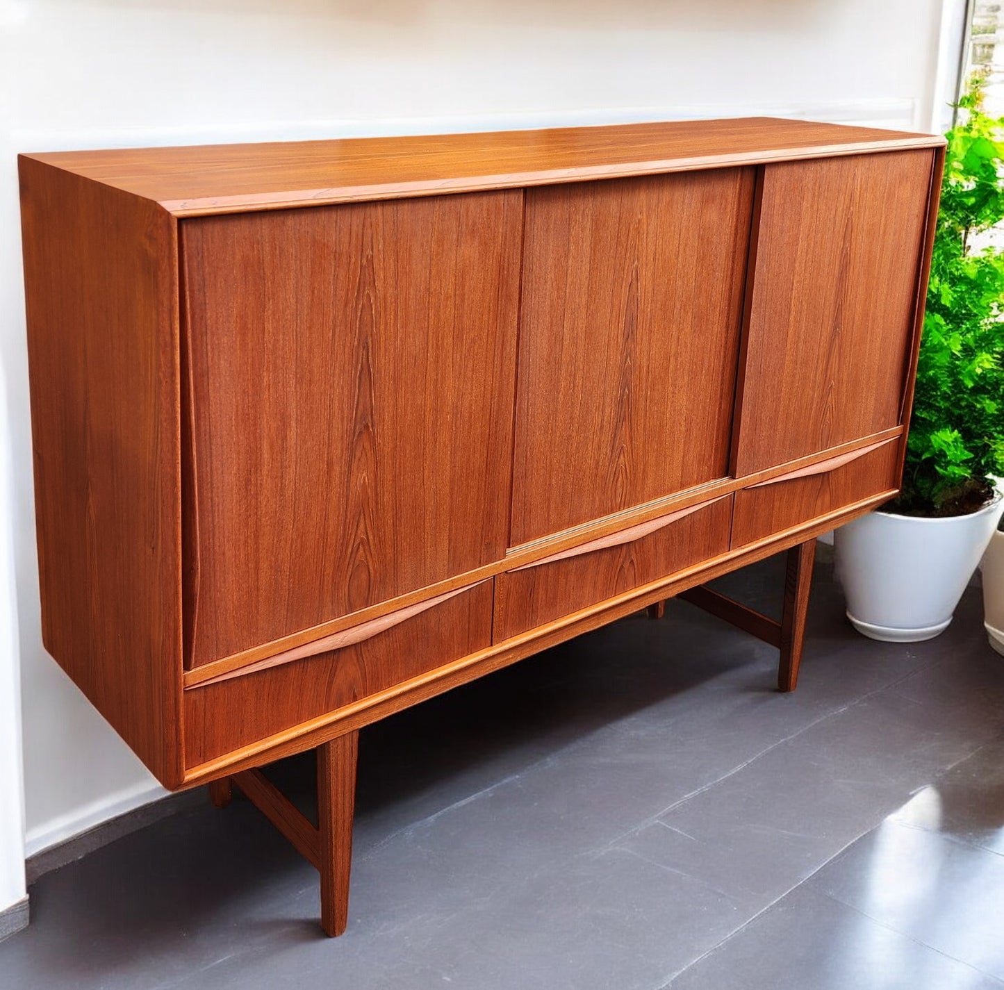 REFINISHED Danish MCM Teak Highboard by EW Bach for Sejling Skabe 65"