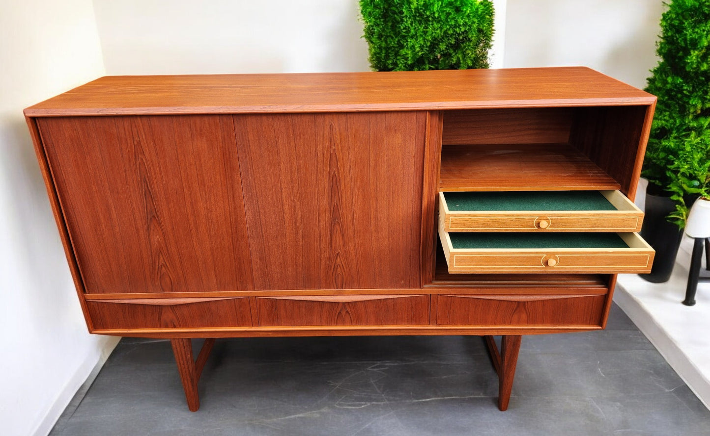 REFINISHED Danish MCM Teak Highboard by EW Bach for Sejling Skabe 65"