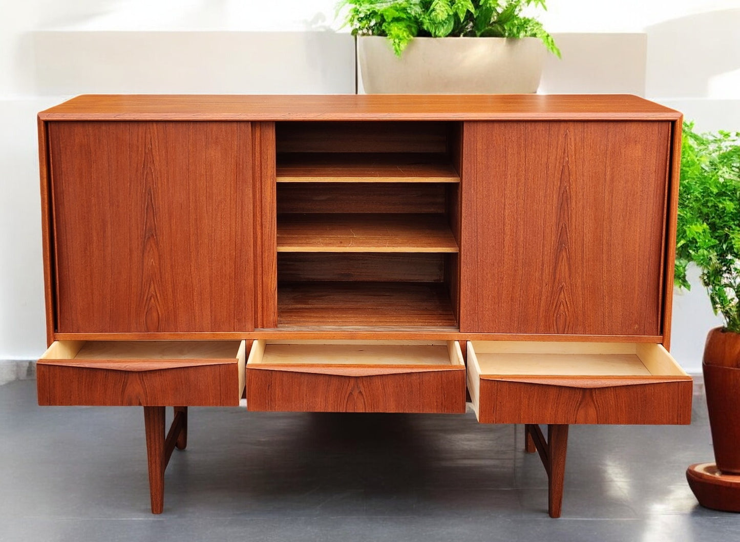 REFINISHED Danish MCM Teak Highboard by EW Bach for Sejling Skabe 65"