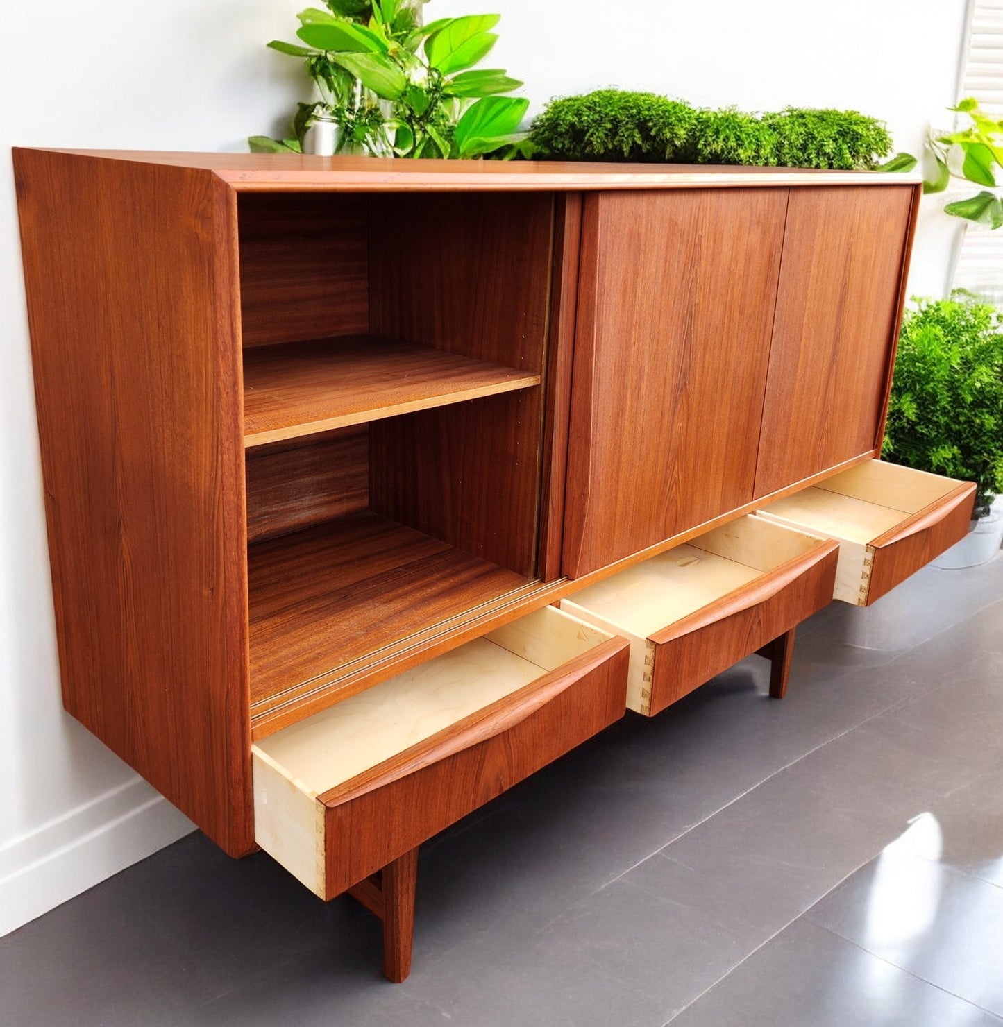 REFINISHED Danish MCM Teak Highboard by EW Bach for Sejling Skabe 65"