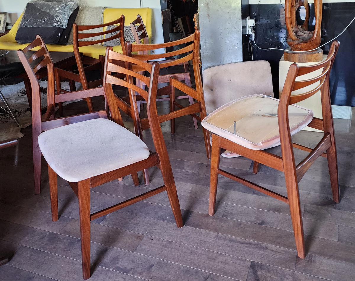 Choose Fabric***6 REFINISHED Danish Mid Century Modern Teak Chairs Ladder Back