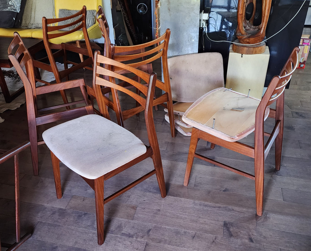 Choose Fabric***6 REFINISHED Danish Mid Century Modern Teak Chairs Ladder Back