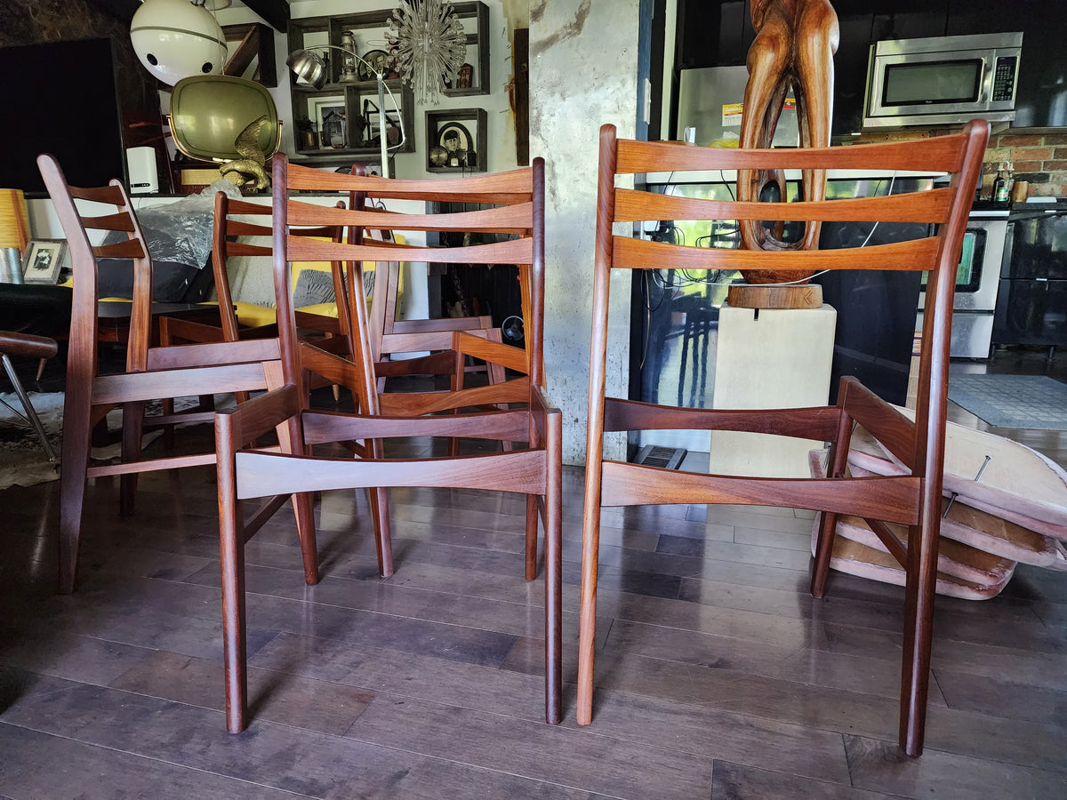 Choose Fabric***6 REFINISHED Danish Mid Century Modern Teak Chairs Ladder Back