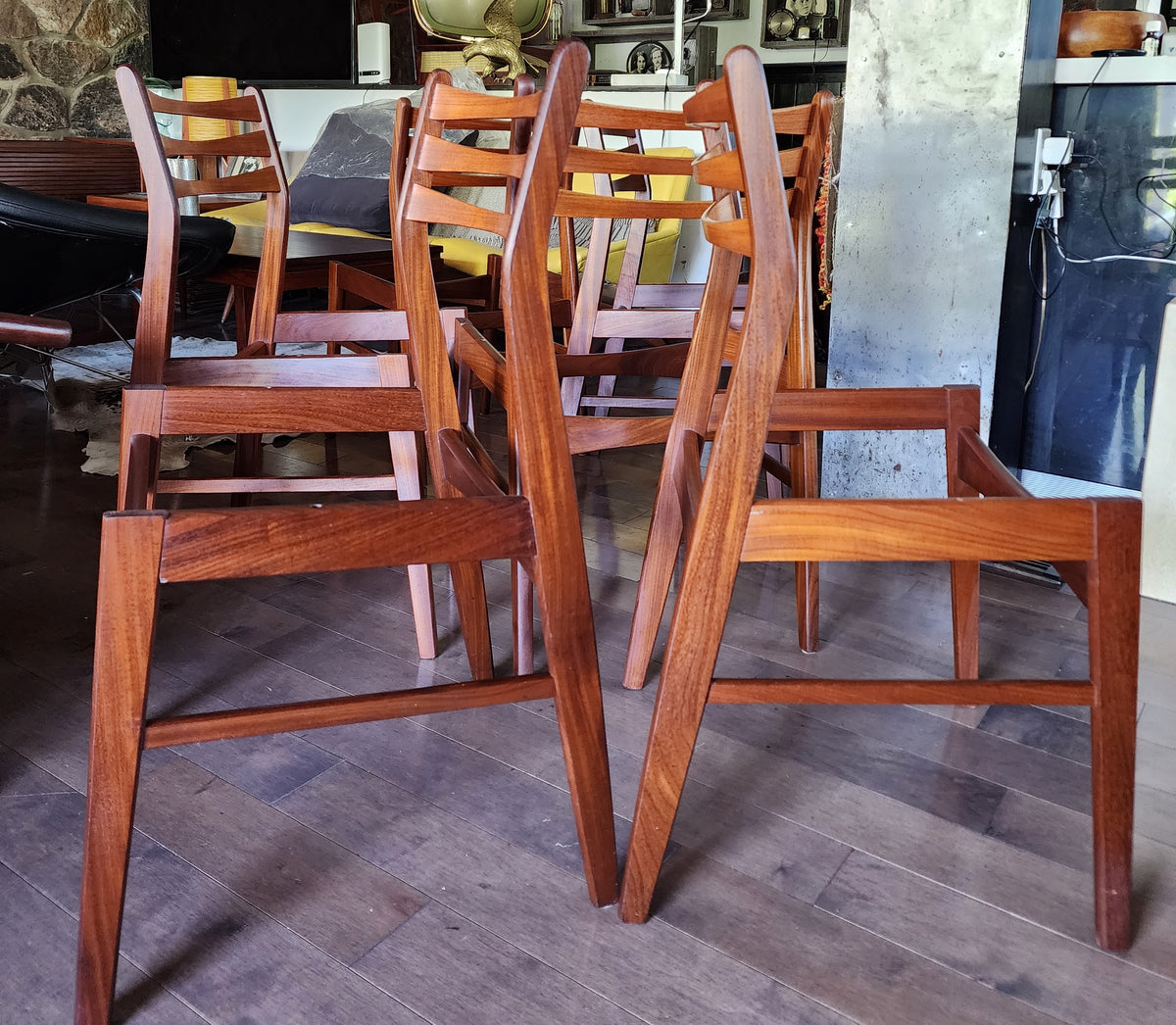 Choose Fabric***6 REFINISHED Danish Mid Century Modern Teak Chairs Ladder Back