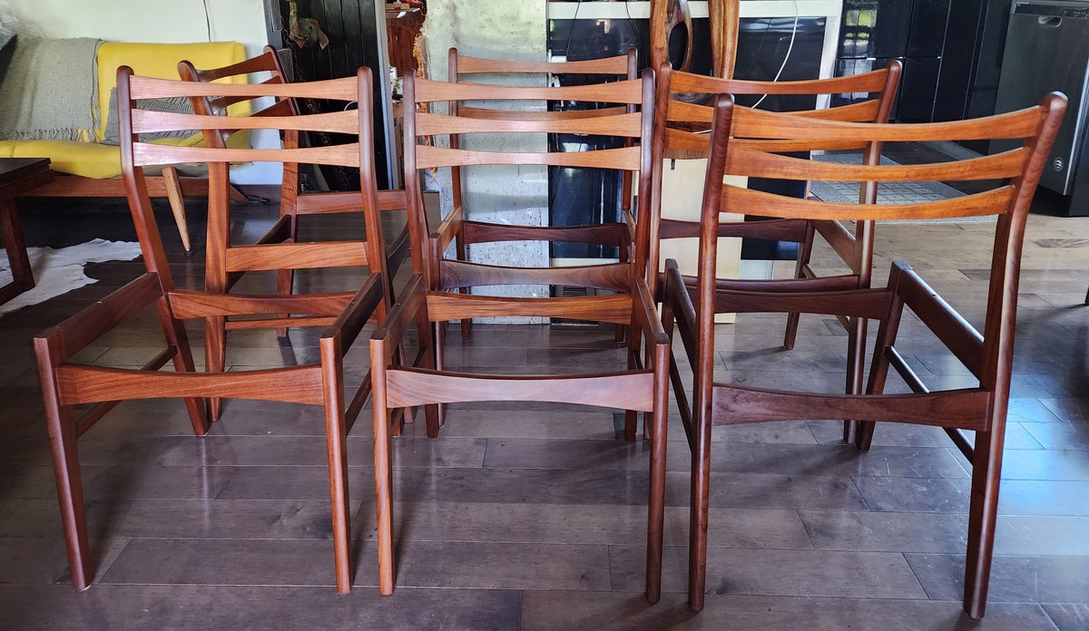 Choose Fabric***6 REFINISHED Danish Mid Century Modern Teak Chairs Ladder Back