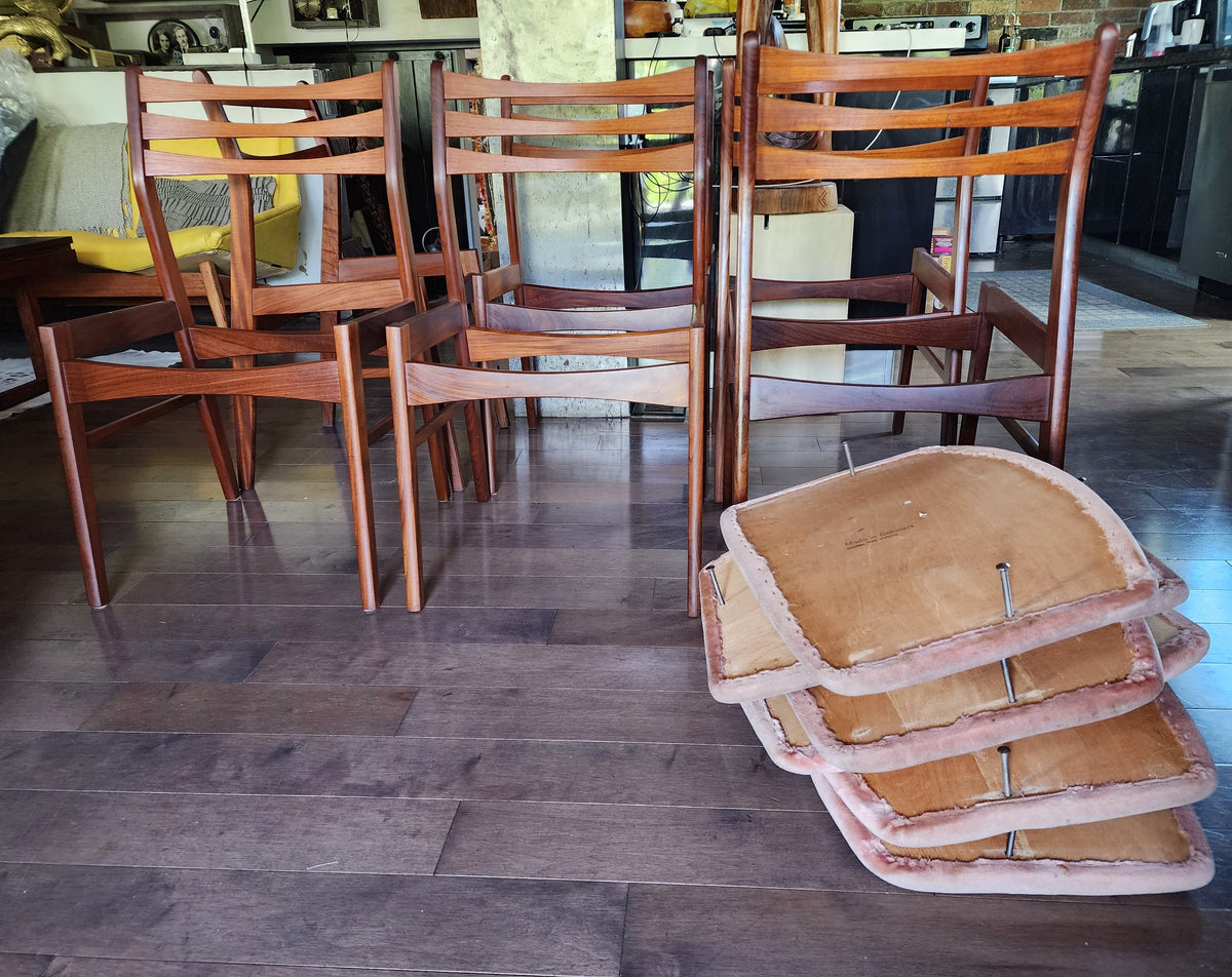 Choose Fabric***6 REFINISHED Danish Mid Century Modern Teak Chairs Ladder Back