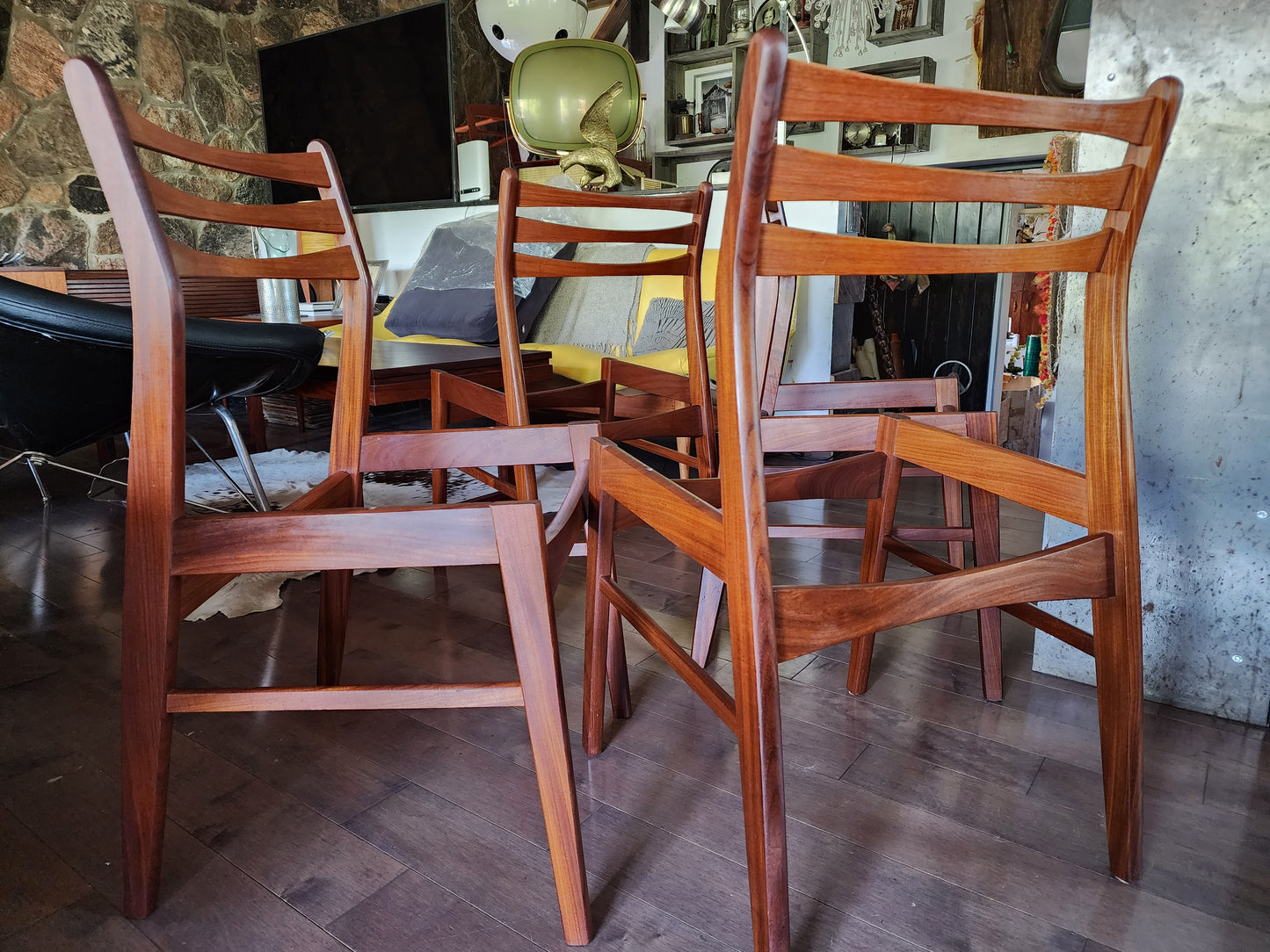 6 REFINISHED will be REUPHOLSTERED Danish Mid Century Modern Teak Chairs Ladder Back