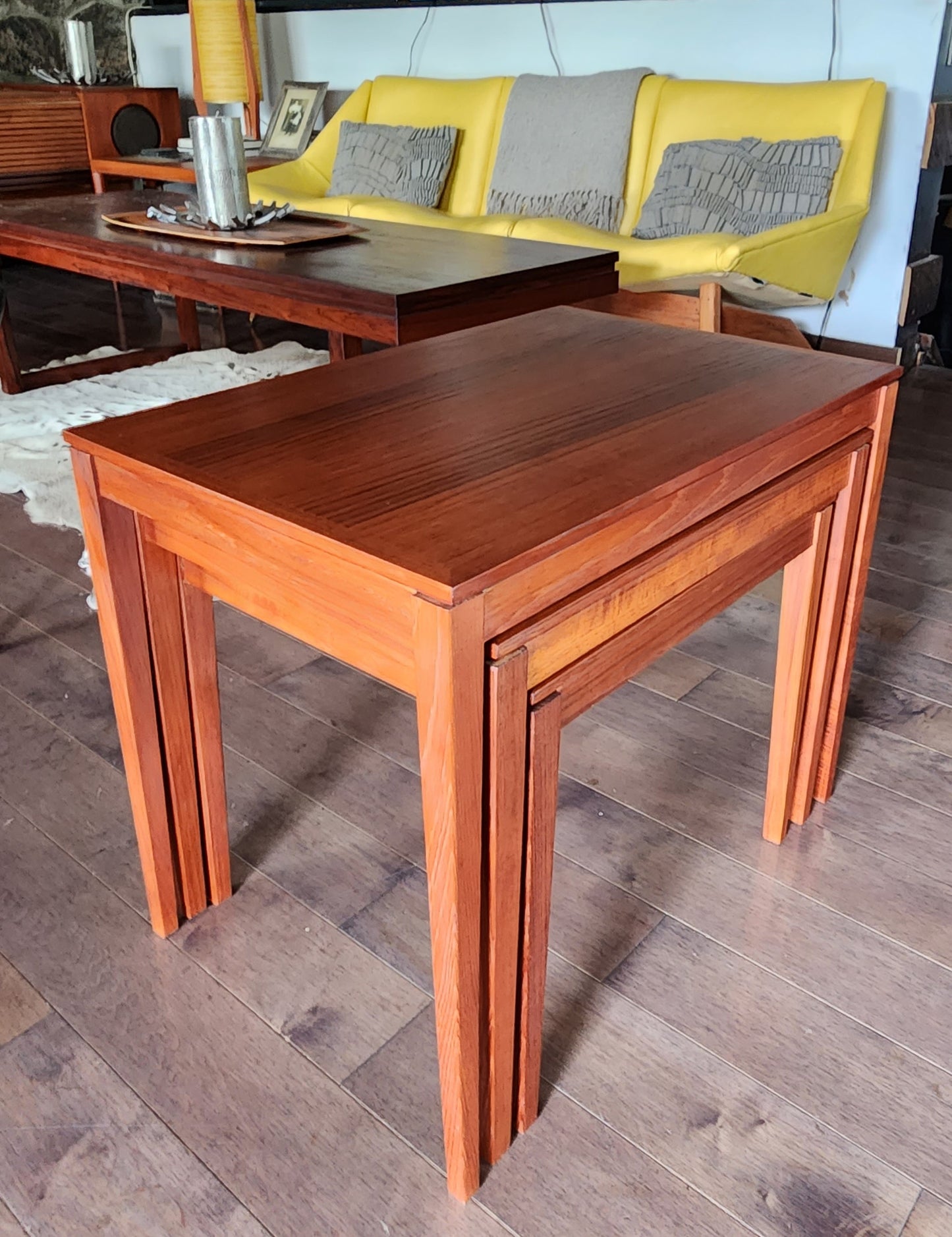 REFINISHED Danish Mid Century Modern 3 Teak Nesting / Accent Tables