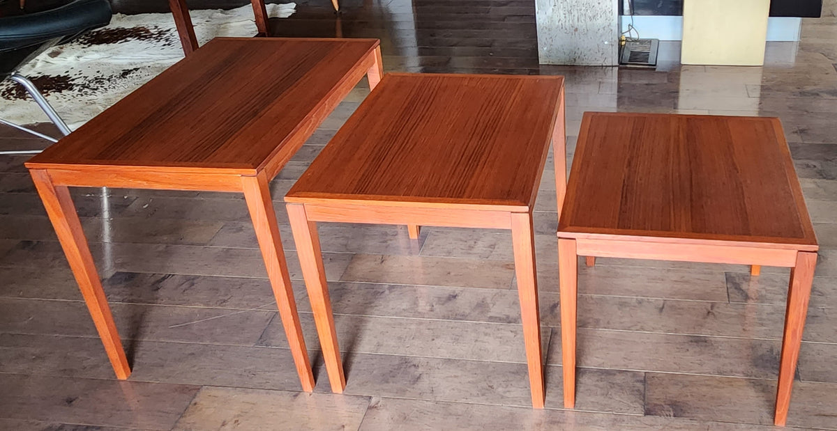 REFINISHED Danish Mid Century Modern 3 Teak Nesting / Accent Tables