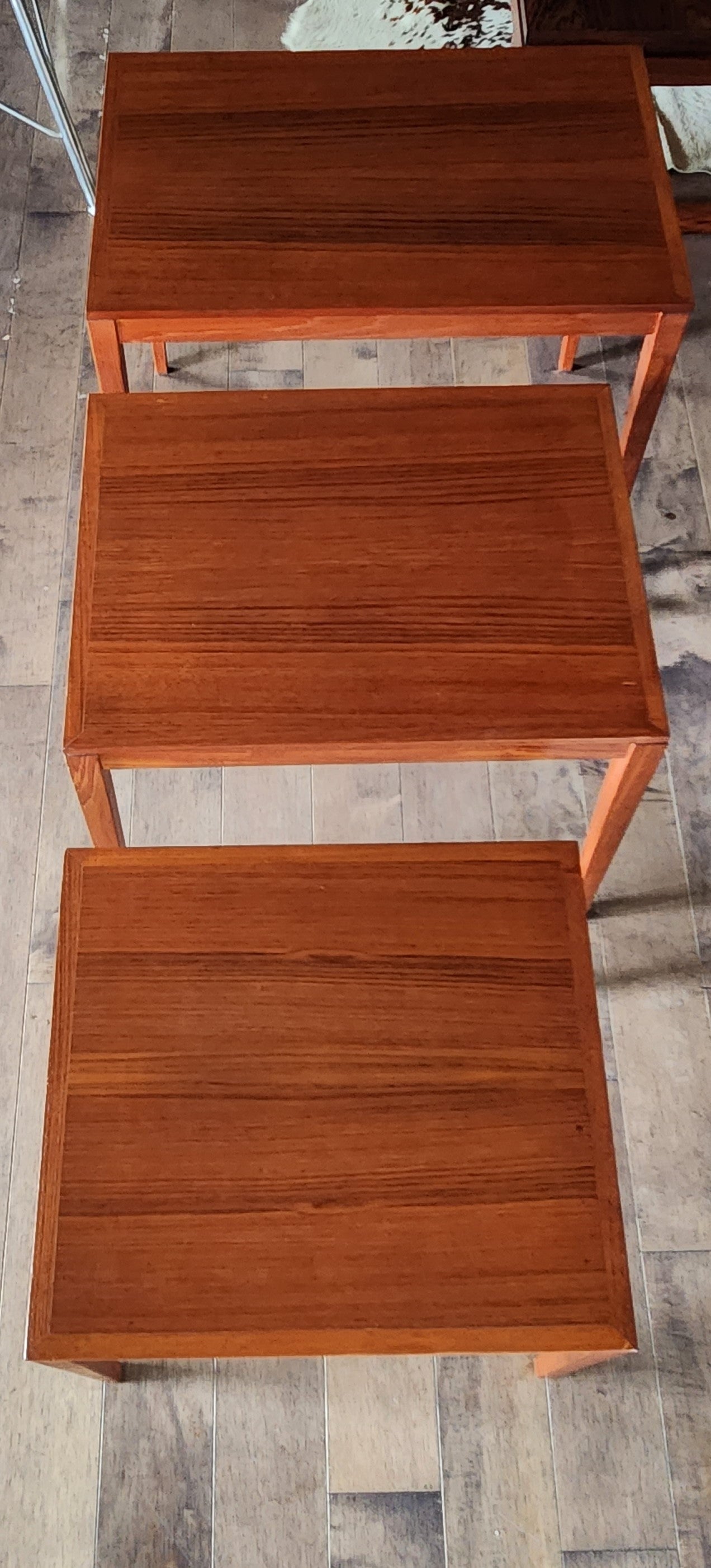 REFINISHED Danish Mid Century Modern 3 Teak Nesting / Accent Tables