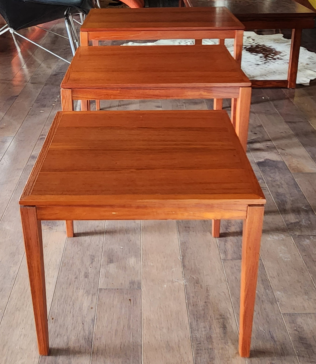 REFINISHED Danish Mid Century Modern 3 Teak Nesting / Accent Tables