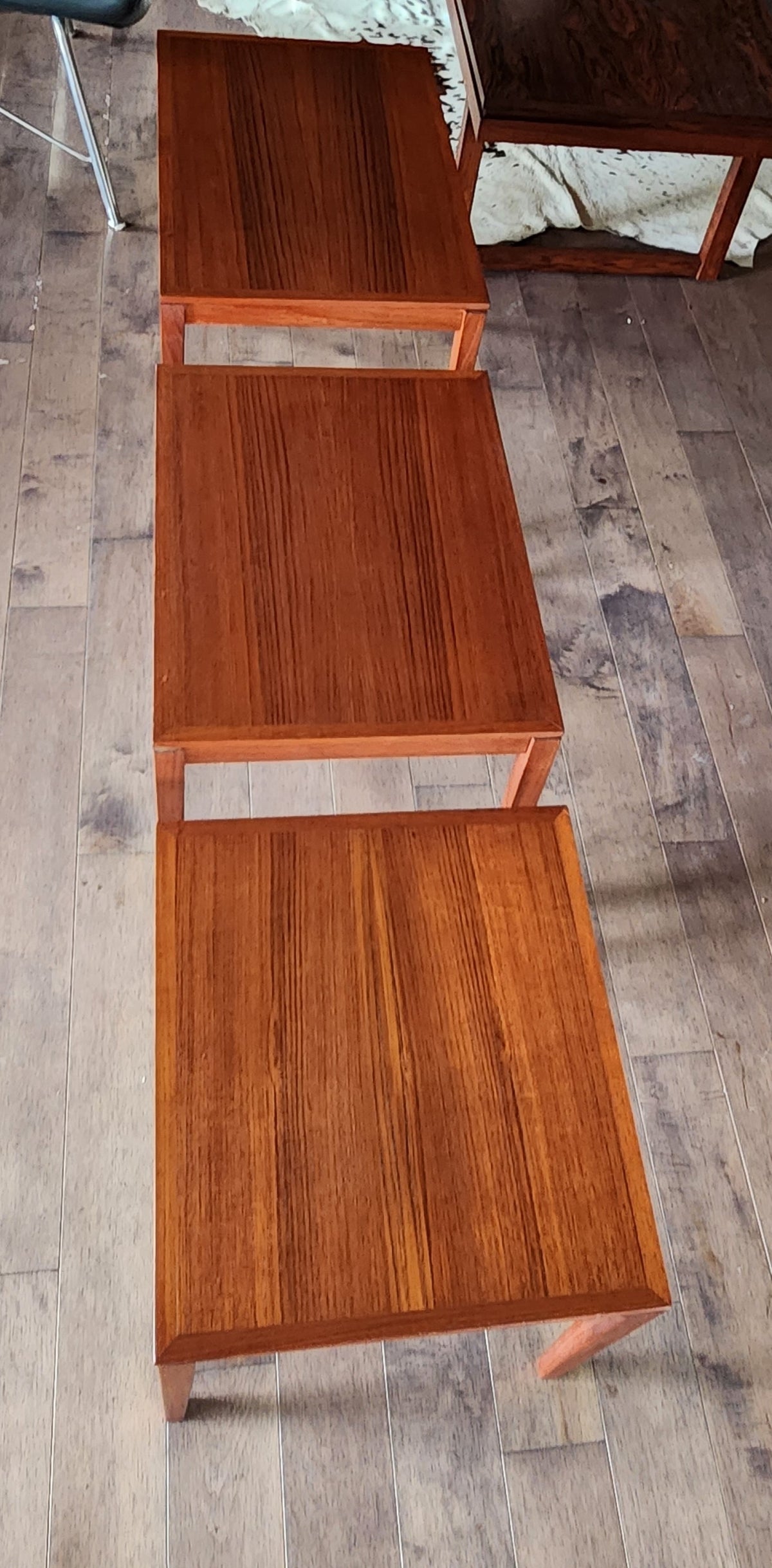 REFINISHED Danish Mid Century Modern 3 Teak Nesting / Accent Tables
