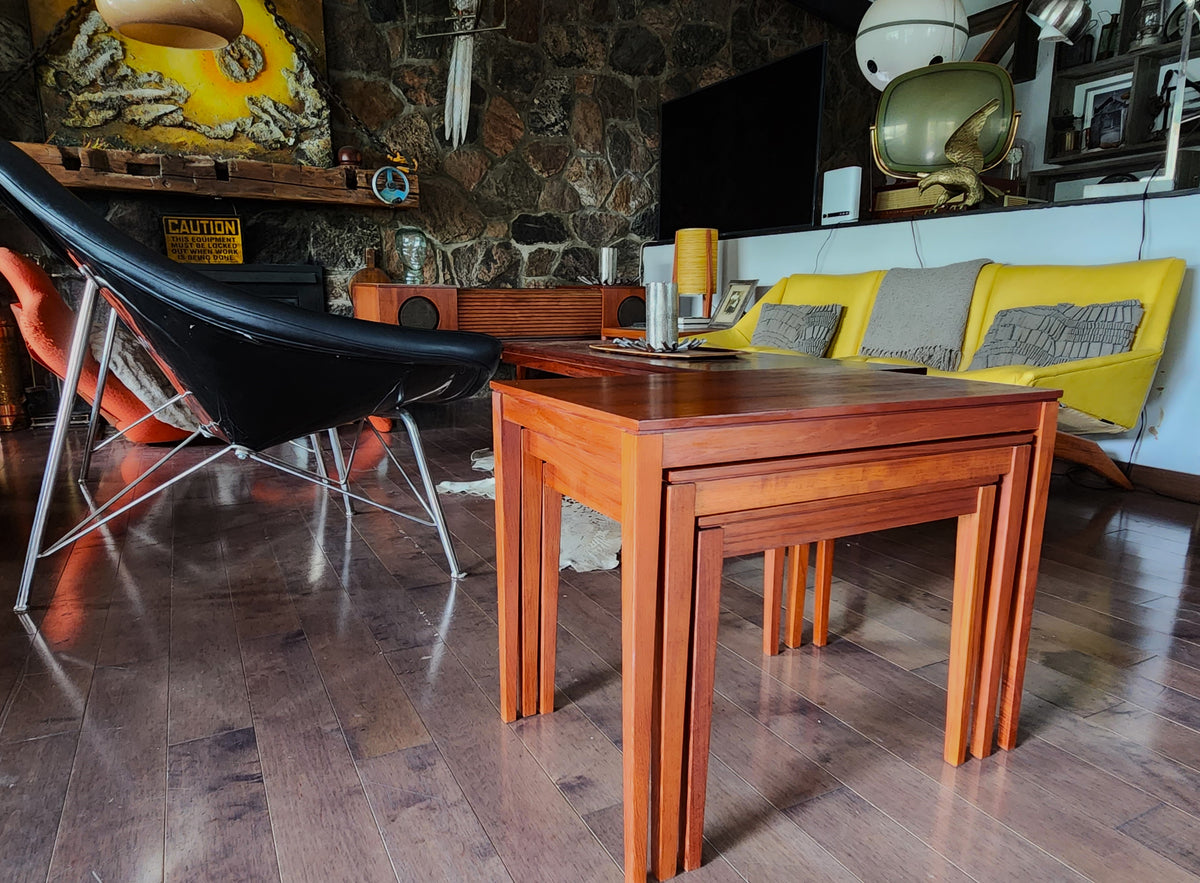 REFINISHED Danish Mid Century Modern 3 Teak Nesting / Accent Tables