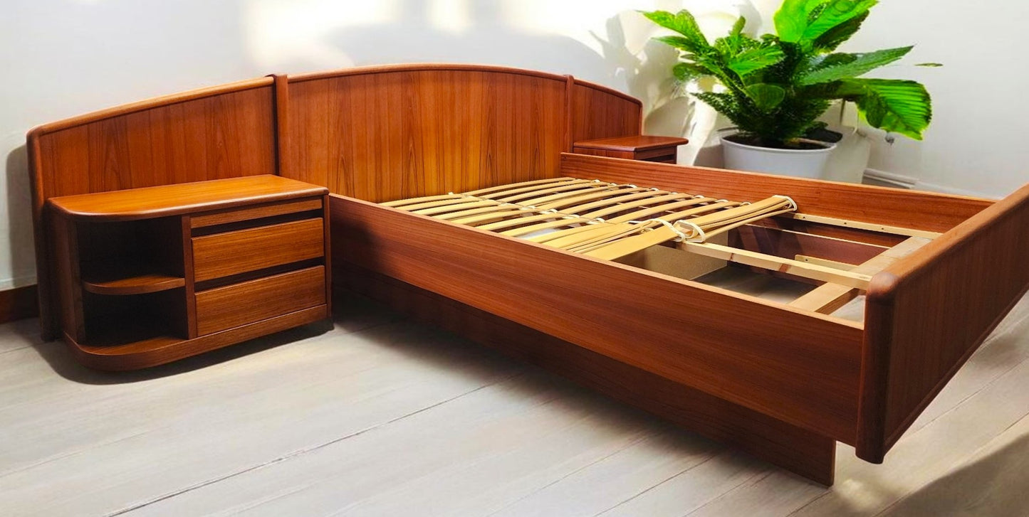 REFINISHED Danish MCM Queen Teak Bed w Nightstands & Storage by Uldum