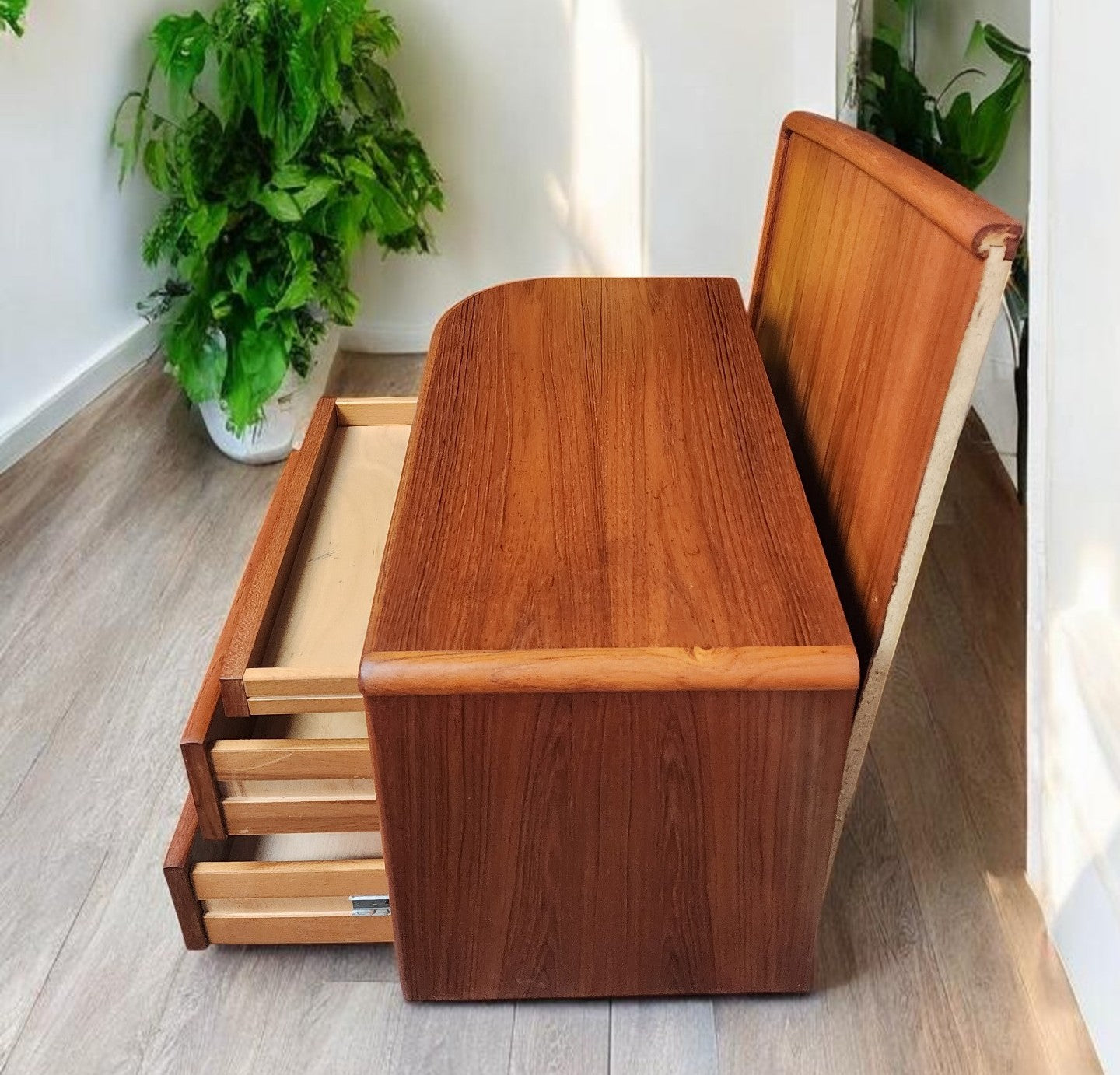 REFINISHED Danish MCM Queen Teak Bed w Nightstands & Storage by Uldum