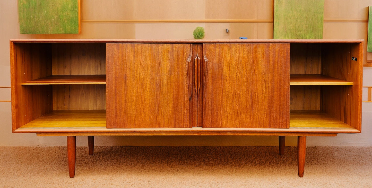 REFINISHED Danish Mid Century Modern Teak Sideboard by Gunni Omann 79"