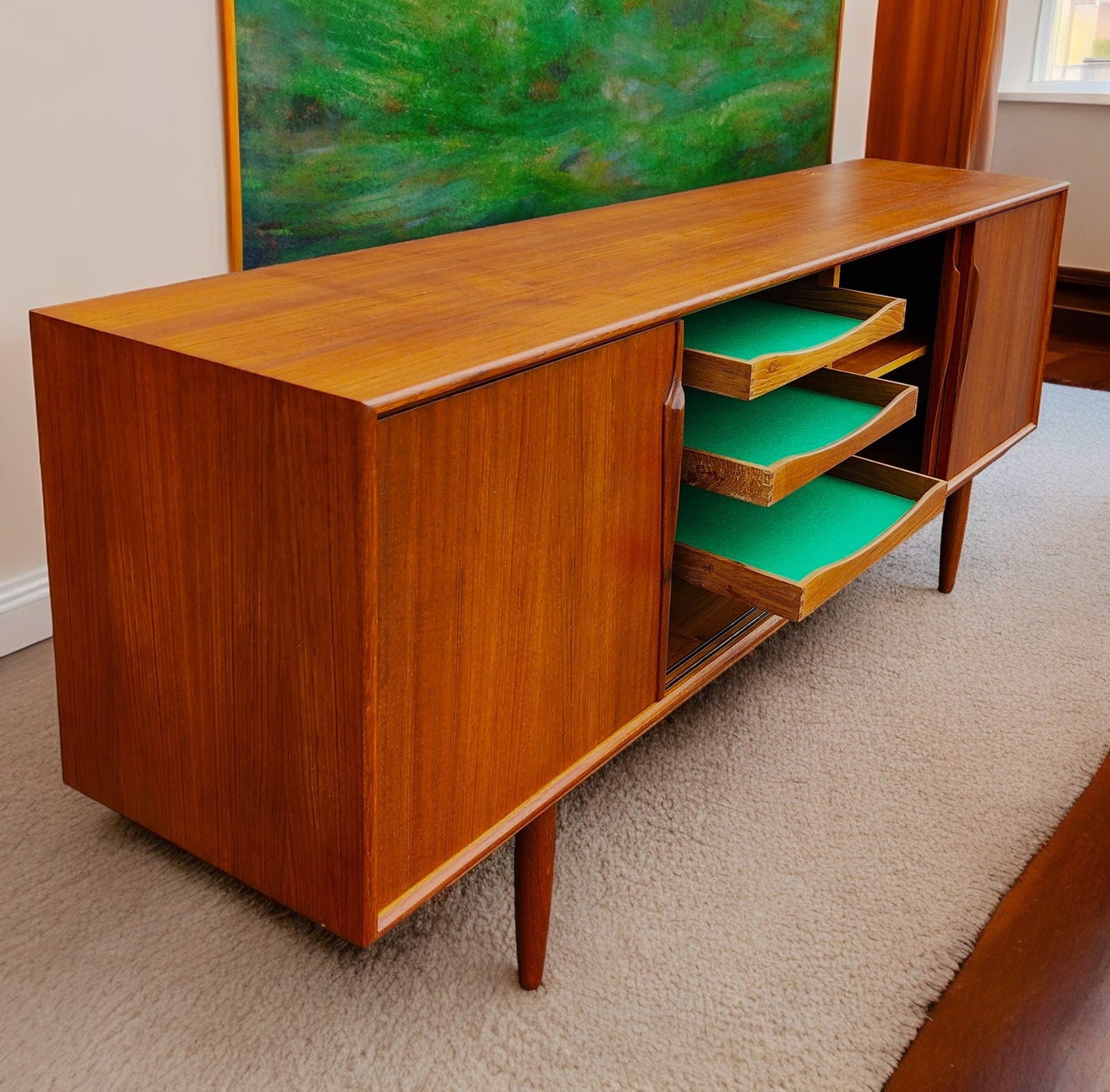 REFINISHED Danish Mid Century Modern Teak Sideboard by Gunni Omann 79"