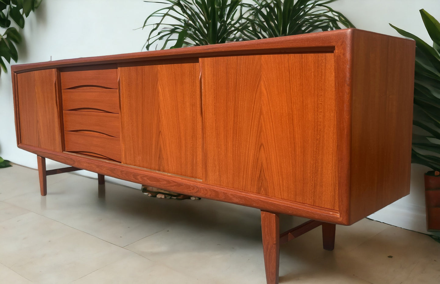 REFINISHED Danish Mid Century Modern Teak Sideboard by Gunni Omann for ACO, 95"