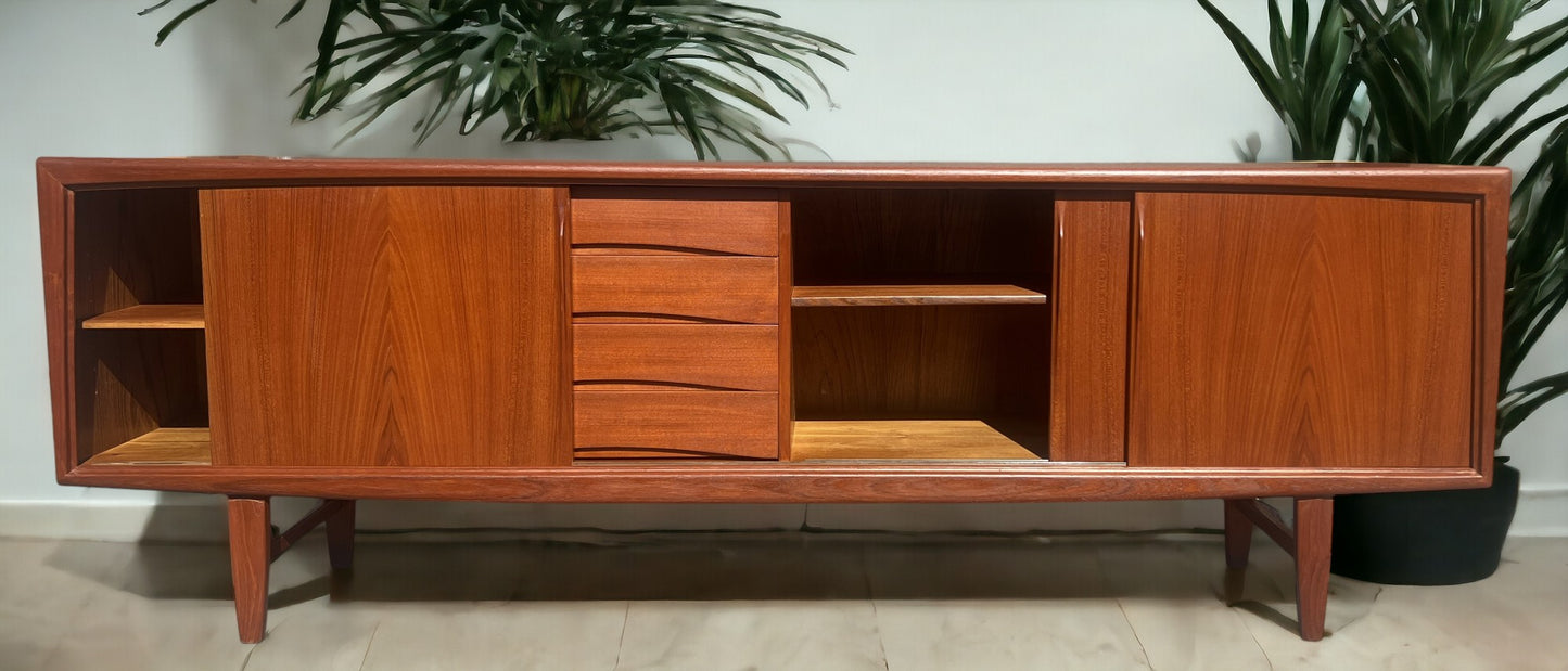 REFINISHED Danish Mid Century Modern Teak Sideboard by Gunni Omann for ACO, 95"