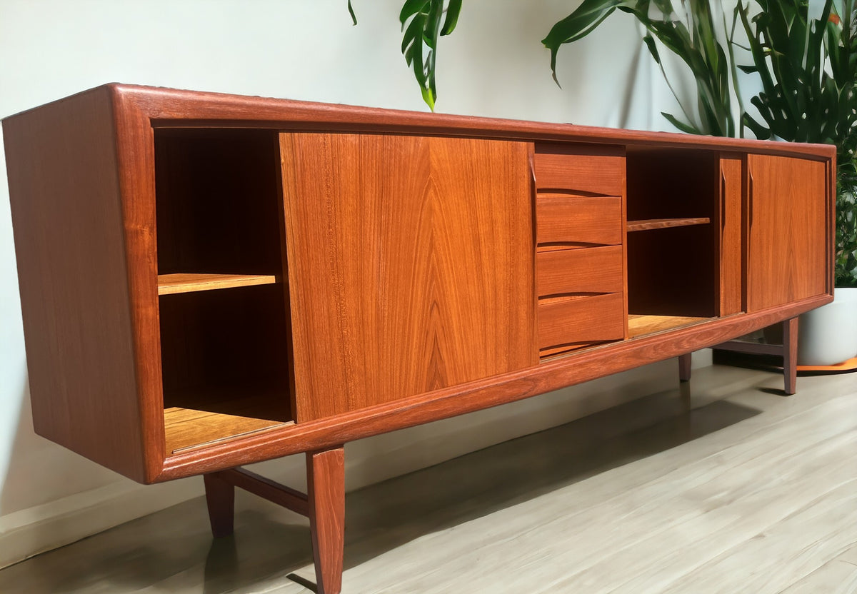 REFINISHED Danish Mid Century Modern Teak Sideboard by Gunni Omann for ACO, 95