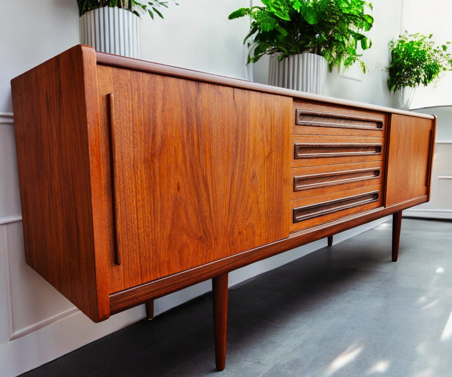 REFINISHED Danish Mid Century Modern Teak Sideboard by Johannes Andersen 79"