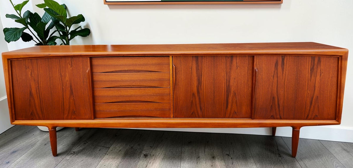 REFINISHED Danish Mid Century Modern Teak Sideboard by Gunni Omann 94.5
