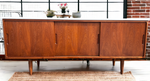 REFINISHED Danish Mid Century Modern Teak Sideboard w Quartz Top 6ft 1