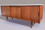 REFINISHED Danish Mid Century Modern Teak Sideboard w Quartz Top 6ft 3