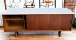 REFINISHED Danish Mid Century Modern Teak Sideboard w Quartz Top 6ft 4