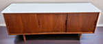 REFINISHED Danish Mid Century Modern Teak Sideboard w Quartz Top 6ft 11