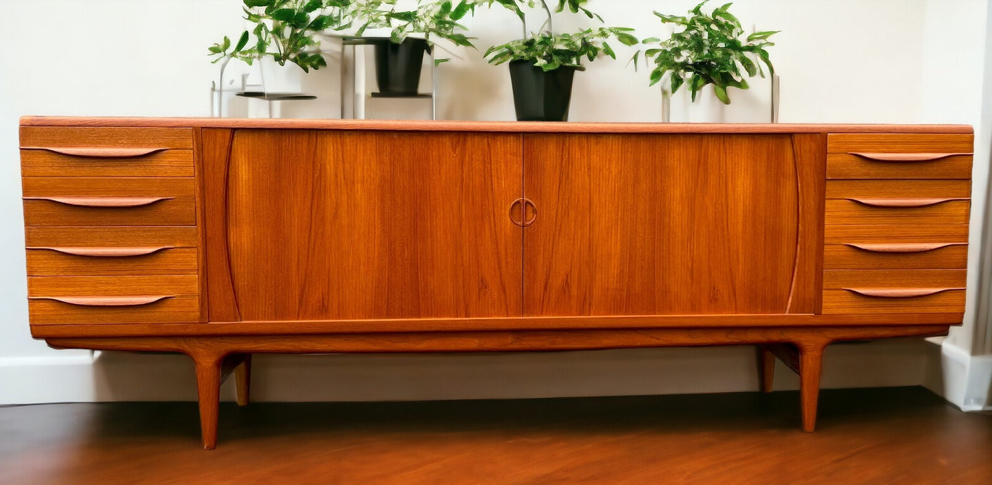 REFINISHED Danish Mid Century Modern Teak Tambour Credenza by Johannes Andersen 94"