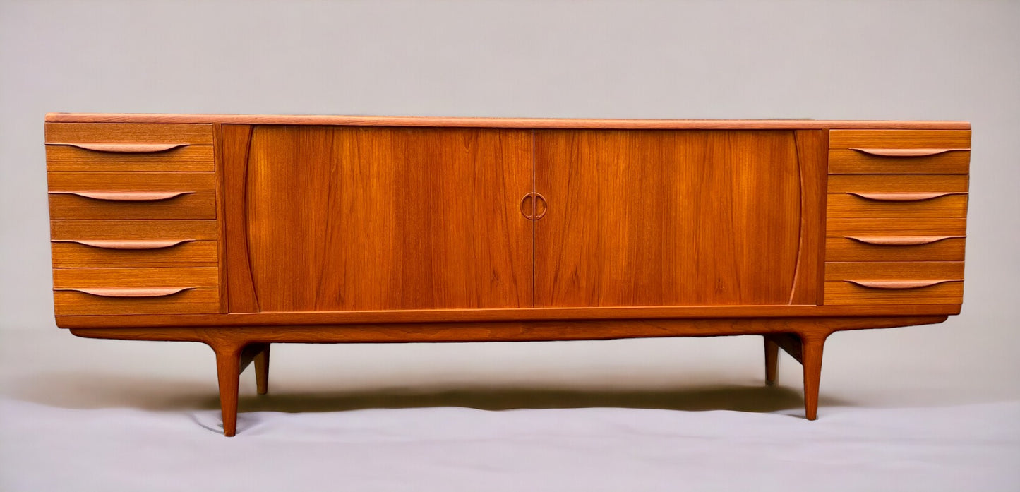 REFINISHED Danish Mid Century Modern Teak Tambour Credenza by Johannes Andersen 94"