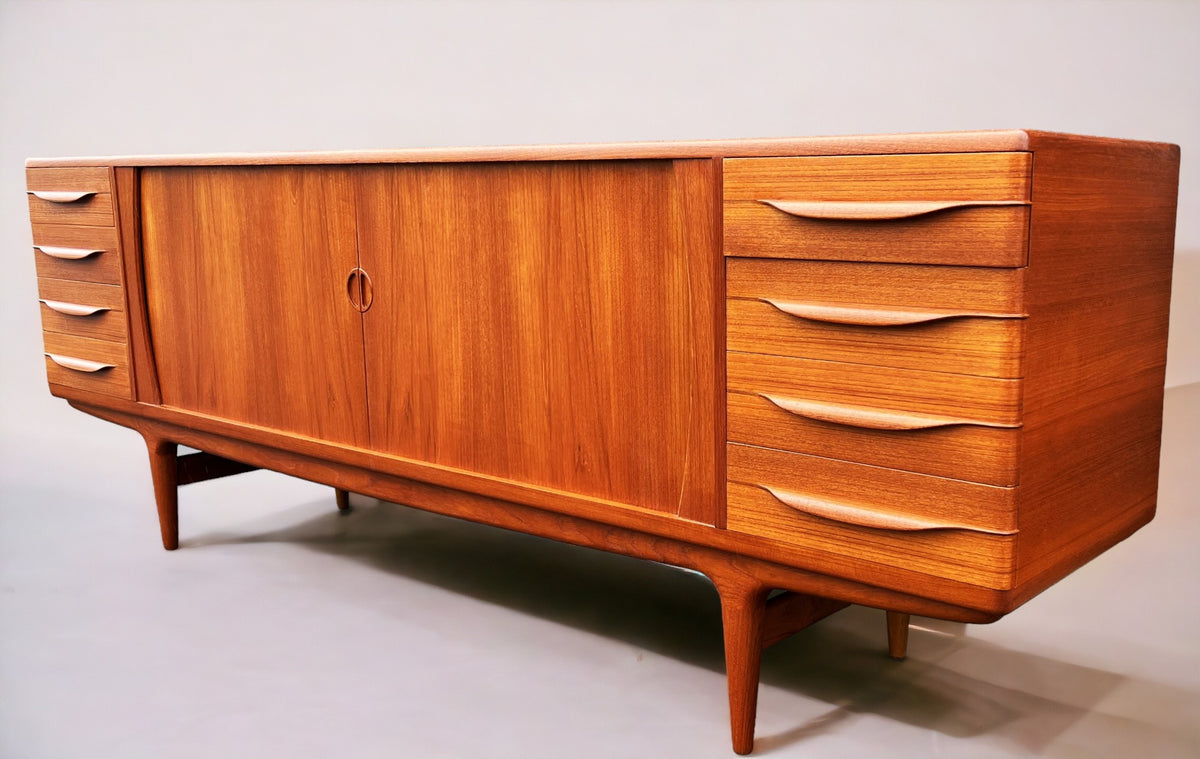 REFINISHED Danish Mid Century Modern Teak Tambour Credenza by Johannes Andersen 94