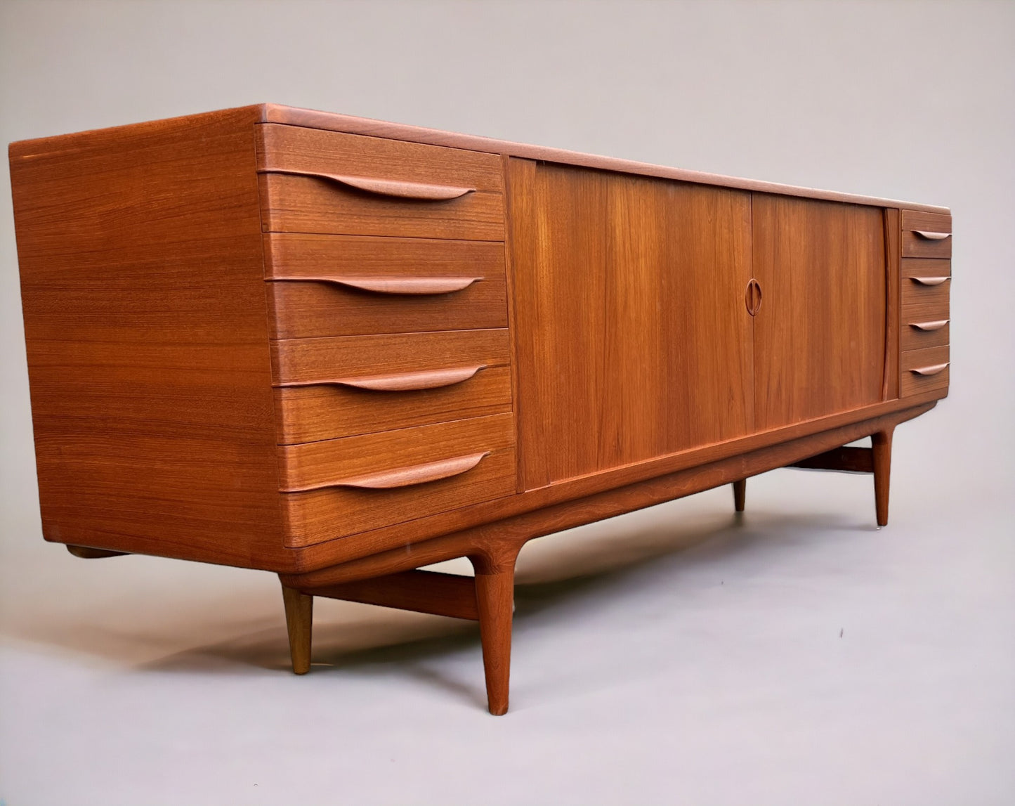 REFINISHED Danish Mid Century Modern Teak Tambour Credenza by Johannes Andersen 94"