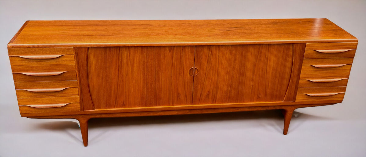 REFINISHED Danish Mid Century Modern Teak Tambour Credenza by Johannes Andersen 94