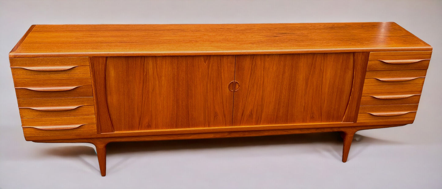 REFINISHED Danish Mid Century Modern Teak Tambour Credenza by Johannes Andersen 94"