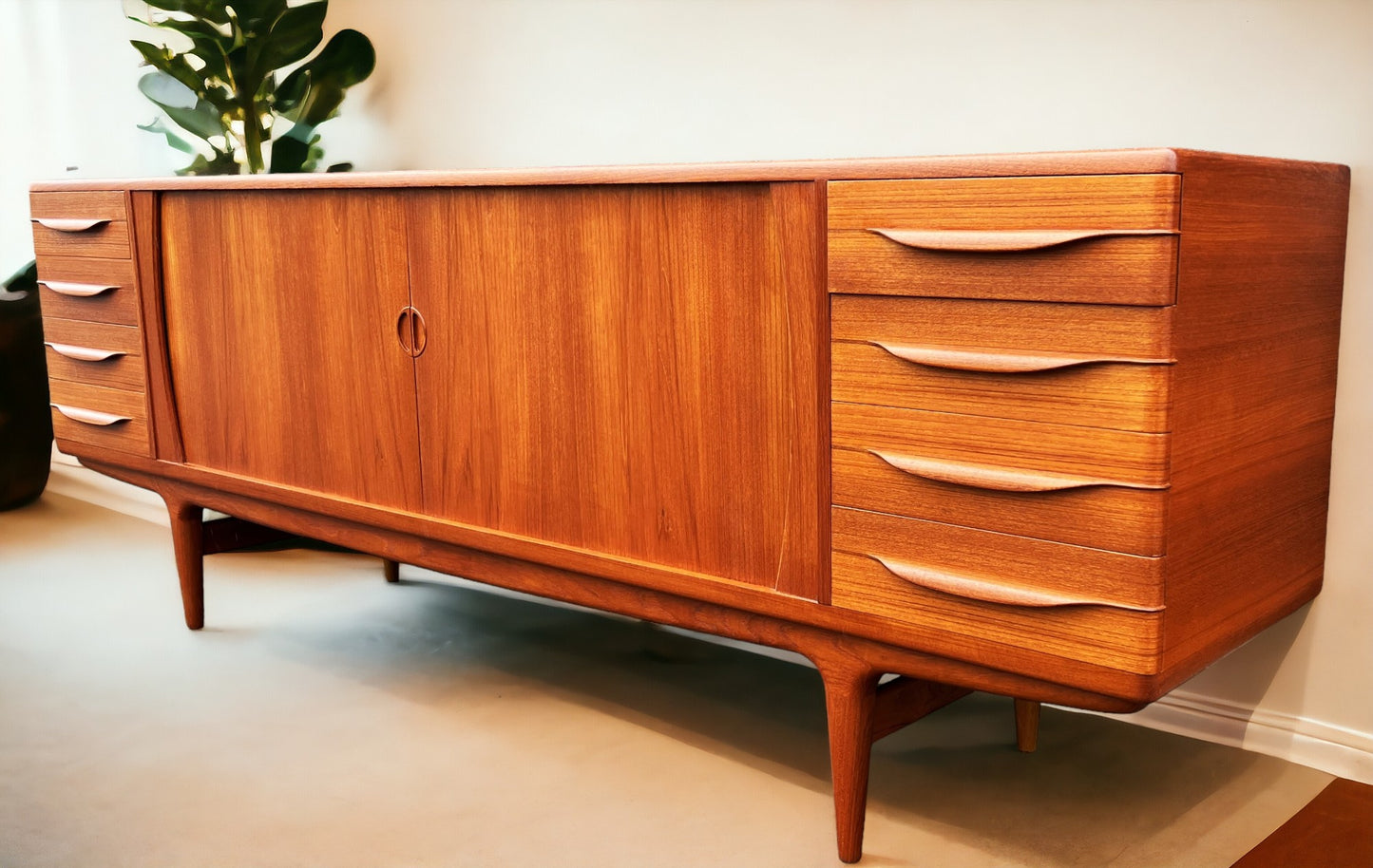 REFINISHED Danish Mid Century Modern Teak Tambour Credenza by Johannes Andersen 94"