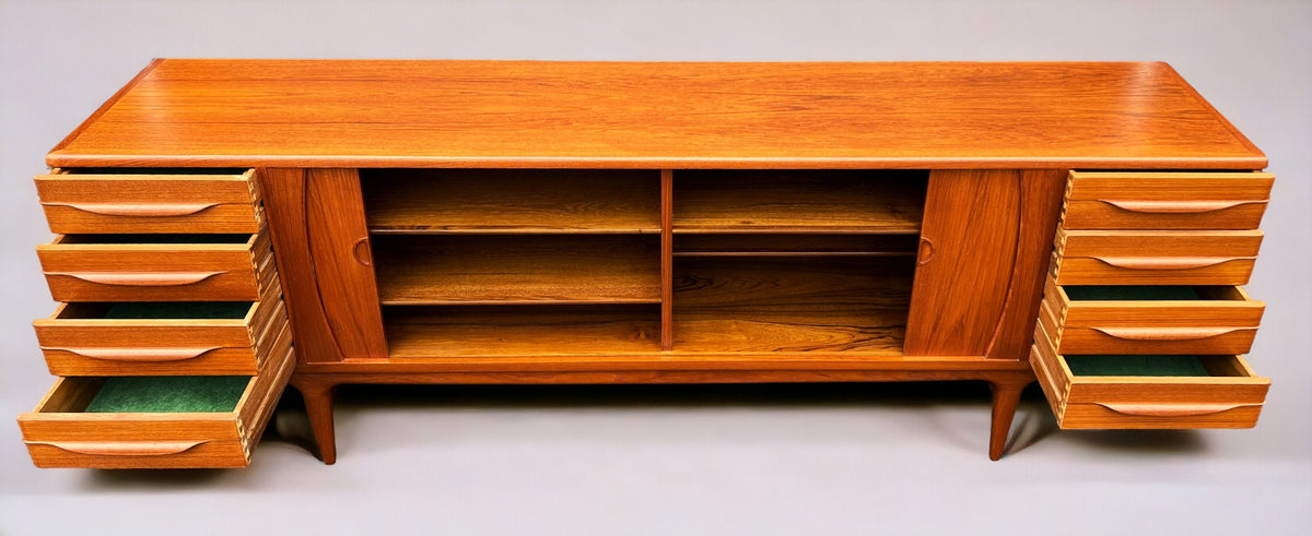 REFINISHED Danish Mid Century Modern Teak Tambour Credenza by Johannes Andersen 94