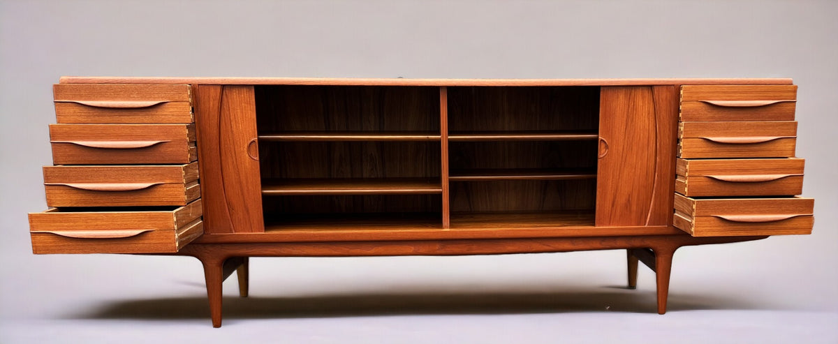 REFINISHED Danish Mid Century Modern Teak Tambour Credenza by Johannes Andersen 94